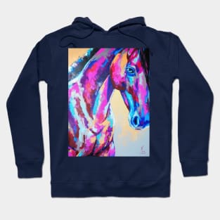 Oil horse portrait painting in multicolored tones. Hoodie